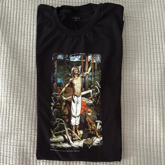 R Collection Black Graphic T-Shirt Vintage Finnish Design Size L - Picture 4 of 7